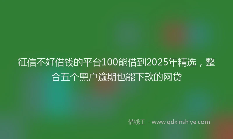 征信不好借钱的平台100能借到2025年精选，整合五个黑户逾期也能下款的网贷
