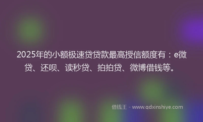 2025年的小额极速贷贷款最高授信额度有：e微贷、还呗、读秒贷、拍拍贷、微博借钱等。