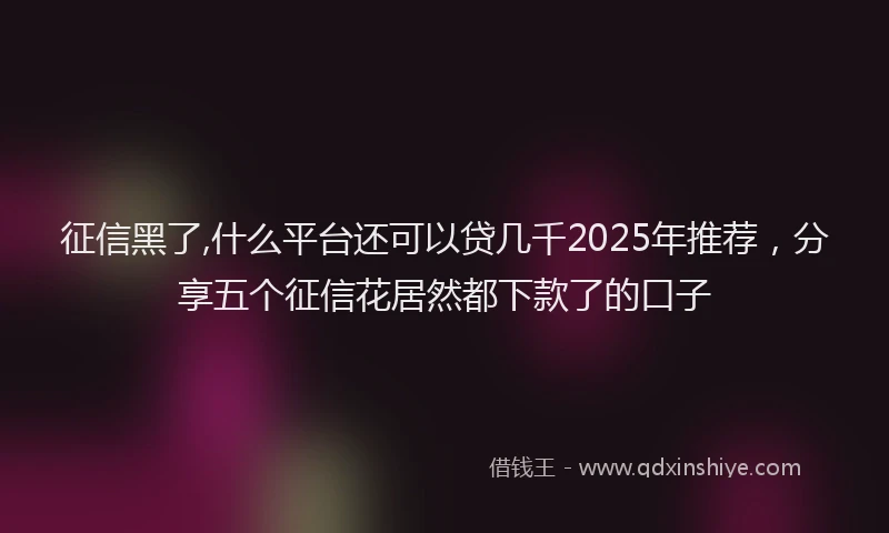 征信黑了,什么平台还可以贷几千2025年推荐，分享五个征信花居然都下款了的口子