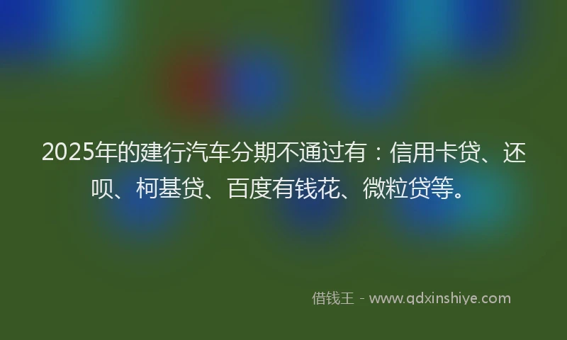 2025年的建行汽车分期不通过有：信用卡贷、还呗、柯基贷、百度有钱花、微粒贷等。