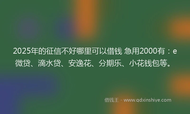 2025年的征信不好哪里可以借钱 急用2000有：e微贷、滴水贷、安逸花、分期乐、小花钱包等。