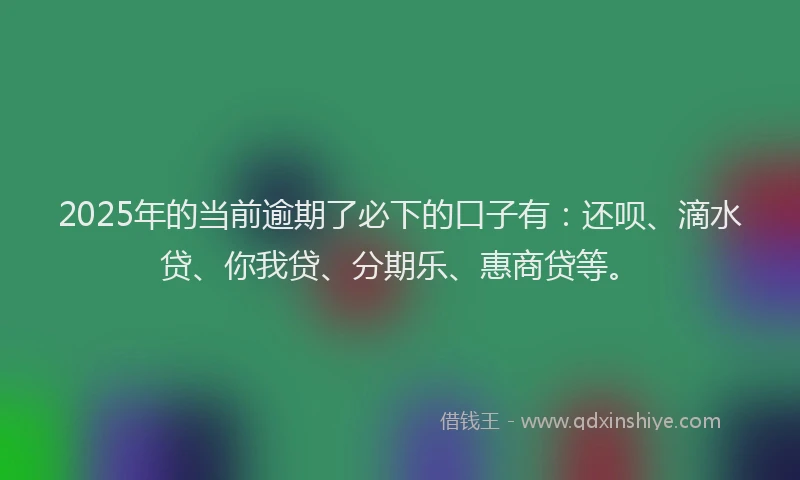 2025年的当前逾期了必下的口子有：还呗、滴水贷、你我贷、分期乐、惠商贷等。
