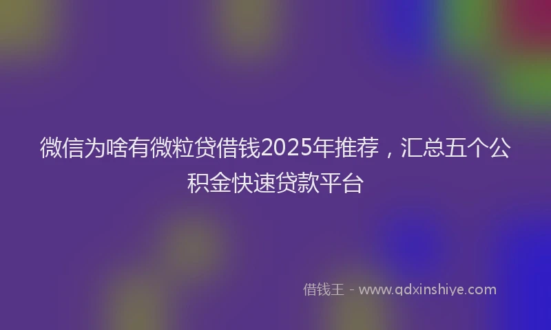 微信为啥有微粒贷借钱2025年推荐，汇总五个公积金快速贷款平台
