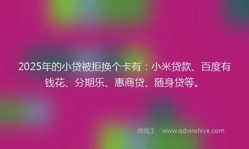 2025年的小贷被拒换个卡有：小米贷款、百度有钱花、分期乐、惠商贷、随身贷等。