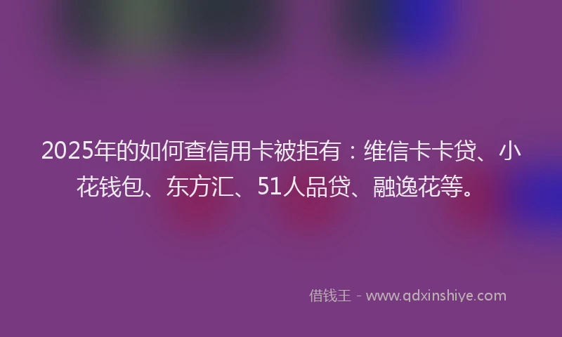 2025年的如何查信用卡被拒有：维信卡卡贷、小花钱包、东方汇、51人品贷、融逸花等。