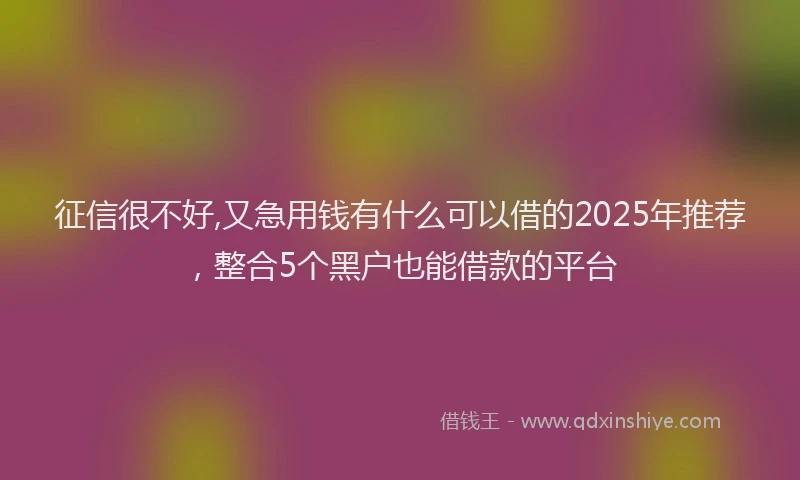 征信很不好,又急用钱有什么可以借的2025年推荐，整合5个黑户也能借款的平台
