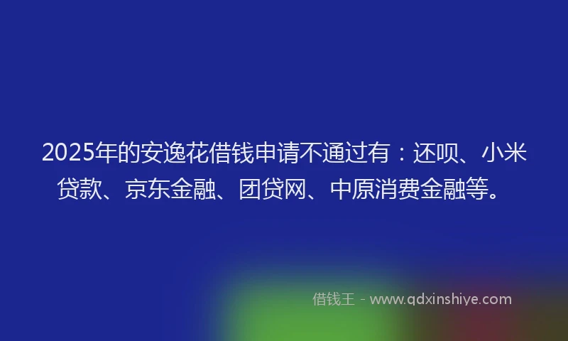 2025年的安逸花借钱申请不通过有：还呗、小米贷款、京东金融、团贷网、中原消费金融等。
