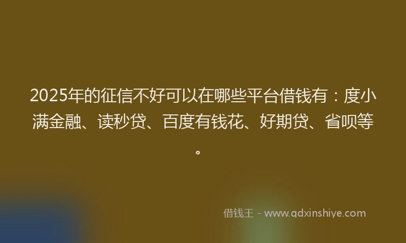 2025年的征信不好可以在哪些平台借钱有：度小满金融、读秒贷、百度有钱花、好期贷、省呗等。