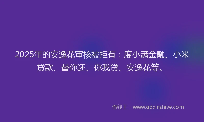 2025年的安逸花审核被拒有：度小满金融、小米贷款、替你还、你我贷、安逸花等。