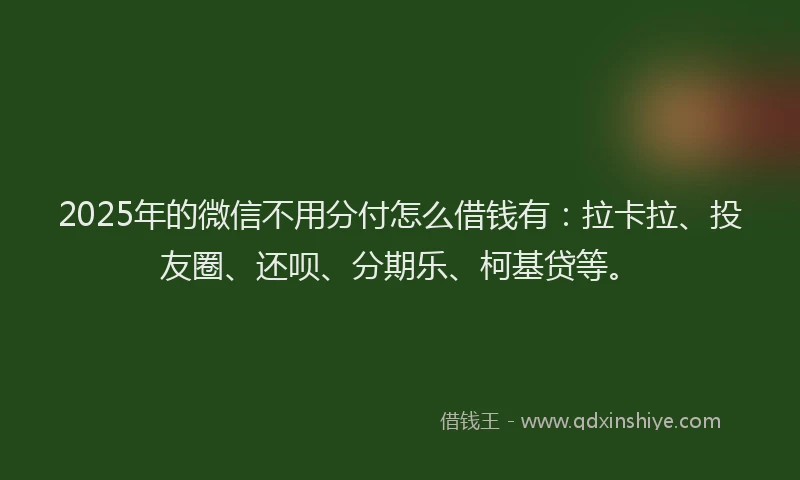 2025年的微信不用分付怎么借钱有：拉卡拉、投友圈、还呗、分期乐、柯基贷等。
