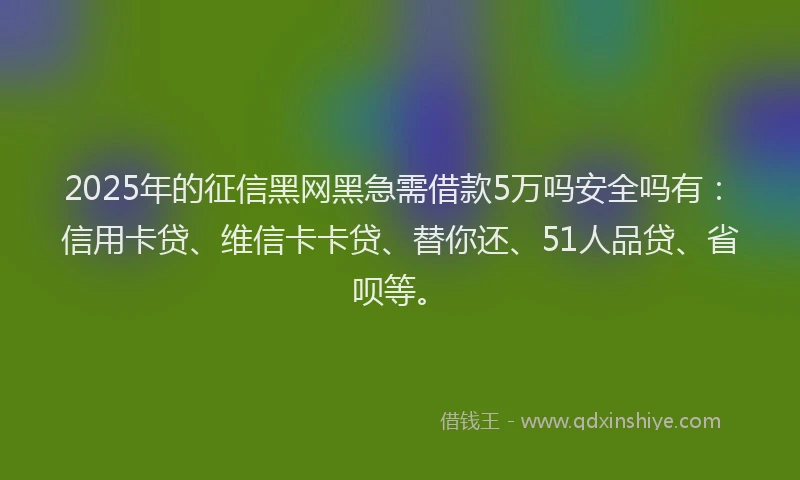 2025年的征信黑网黑急需借款5万吗安全吗有：信用卡贷、维信卡卡贷、替你还、51人品贷、省呗等。