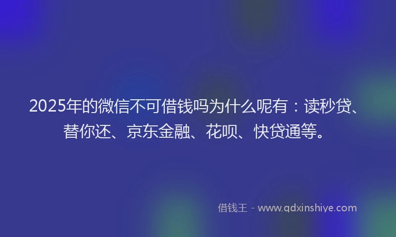 2025年的微信不可借钱吗为什么呢有：读秒贷、替你还、京东金融、花呗、快贷通等。