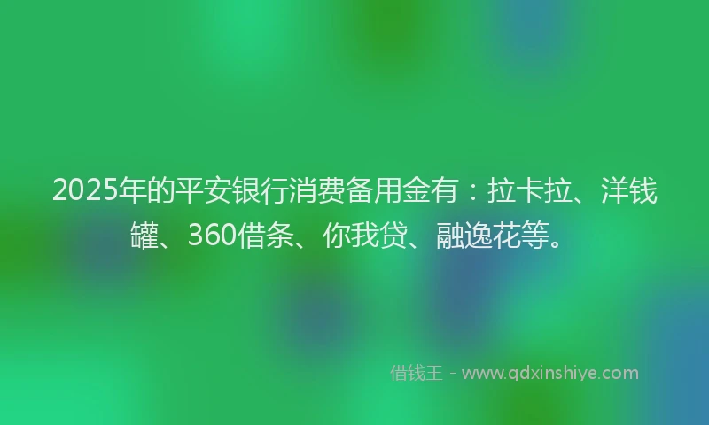 2025年的平安银行消费备用金有：拉卡拉、洋钱罐、360借条、你我贷、融逸花等。