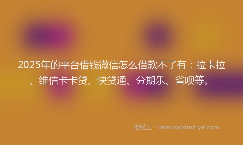 2025年的平台借钱微信怎么借款不了有：拉卡拉、维信卡卡贷、快贷通、分期乐、省呗等。