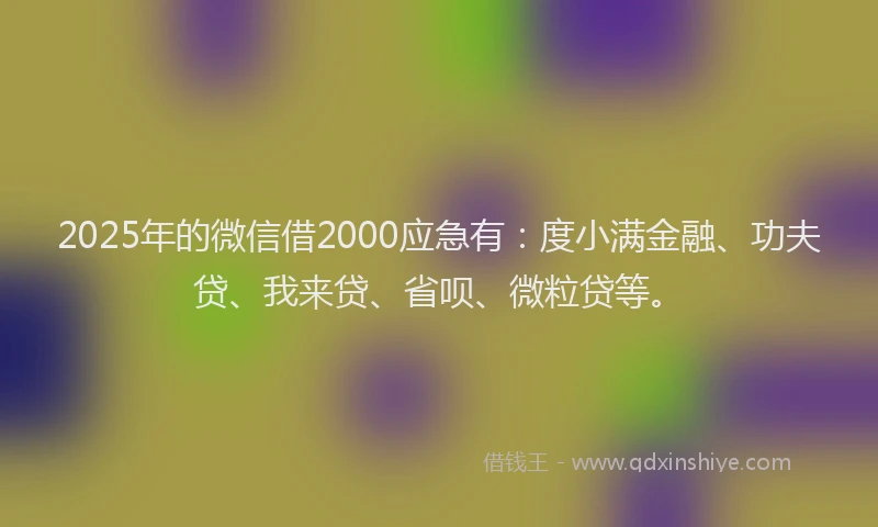 2025年的微信借2000应急有：度小满金融、功夫贷、我来贷、省呗、微粒贷等。