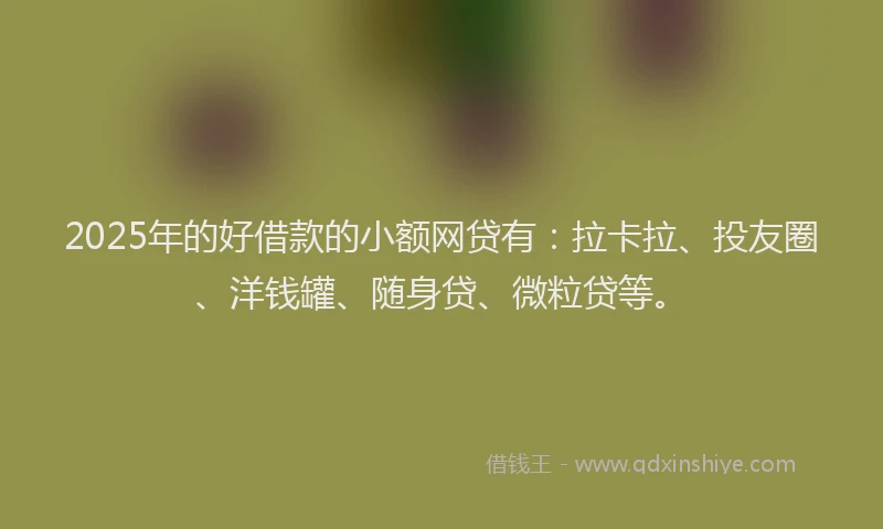 2025年的好借款的小额网贷有：拉卡拉、投友圈、洋钱罐、随身贷、微粒贷等。
