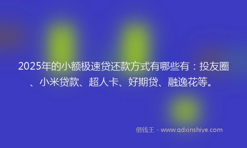 2025年的小额极速贷还款方式有哪些有：投友圈、小米贷款、超人卡、好期贷、融逸花等。