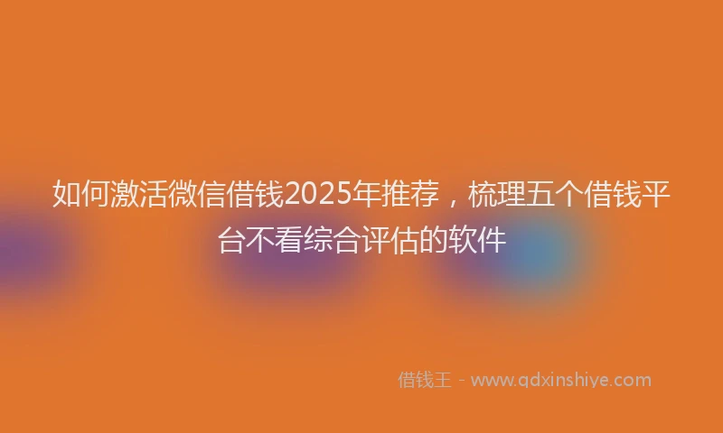 如何激活微信借钱2025年推荐，梳理五个借钱平台不看综合评估的软件