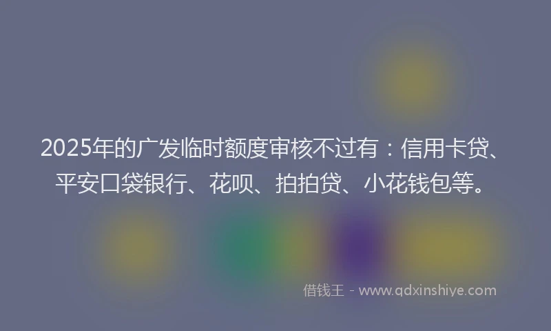 2025年的广发临时额度审核不过有：信用卡贷、平安口袋银行、花呗、拍拍贷、小花钱包等。