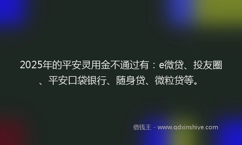 2025年的平安灵用金不通过有：e微贷、投友圈、平安口袋银行、随身贷、微粒贷等。