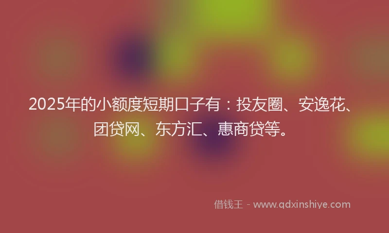 2025年的小额度短期口子有：投友圈、安逸花、团贷网、东方汇、惠商贷等。