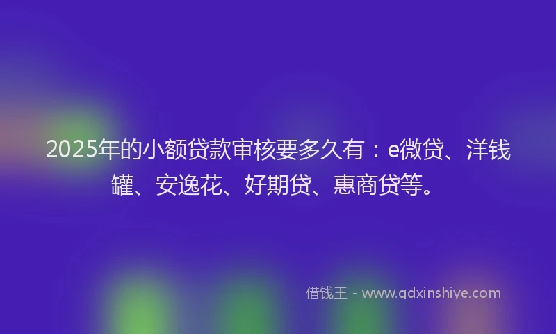 2025年的小额贷款审核要多久有：e微贷、洋钱罐、安逸花、好期贷、惠商贷等。