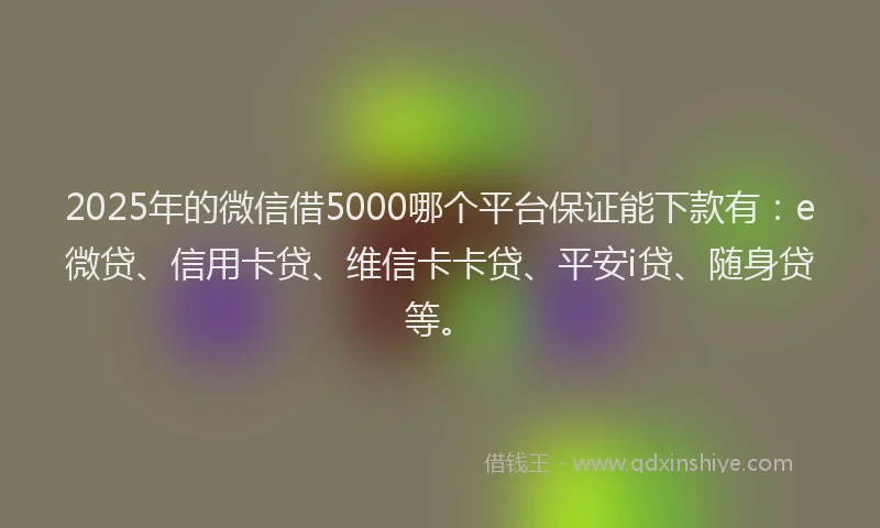 2025年的微信借5000哪个平台保证能下款有：e微贷、信用卡贷、维信卡卡贷、平安i贷、随身贷等。