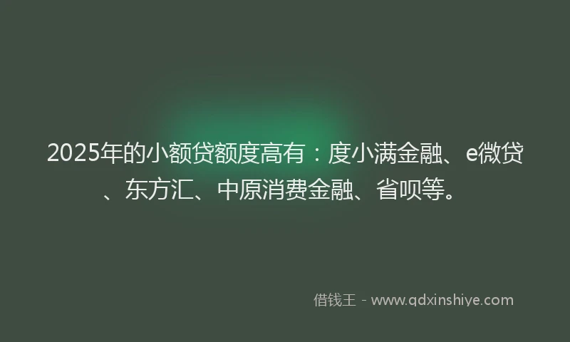 2025年的小额贷额度高有：度小满金融、e微贷、东方汇、中原消费金融、省呗等。
