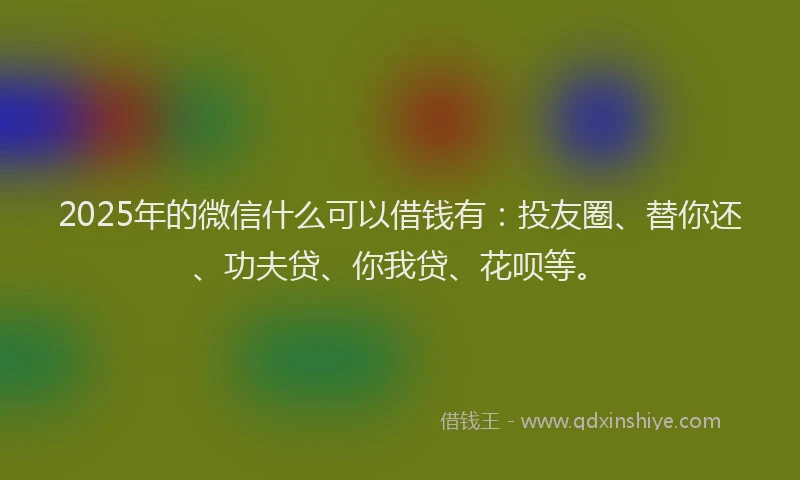 2025年的微信什么可以借钱有：投友圈、替你还、功夫贷、你我贷、花呗等。