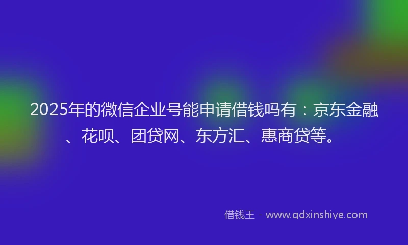 2025年的微信企业号能申请借钱吗有：京东金融、花呗、团贷网、东方汇、惠商贷等。