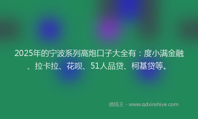2025年的宁波系列高炮口子大全有：度小满金融、拉卡拉、花呗、51人品贷、柯基贷等。