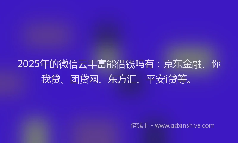 2025年的微信云丰富能借钱吗有：京东金融、你我贷、团贷网、东方汇、平安i贷等。