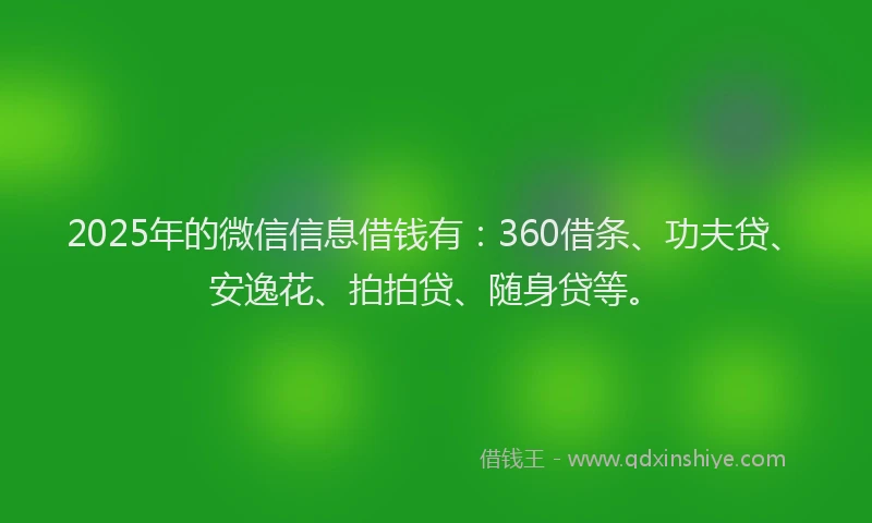 2025年的微信信息借钱有：360借条、功夫贷、安逸花、拍拍贷、随身贷等。