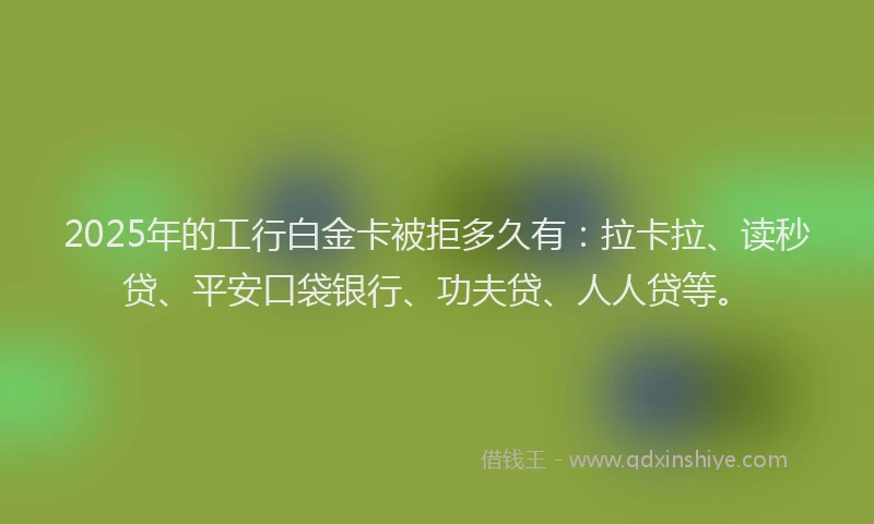 2025年的工行白金卡被拒多久有：拉卡拉、读秒贷、平安口袋银行、功夫贷、人人贷等。