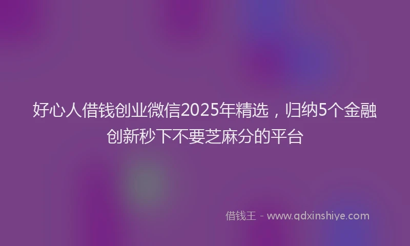 好心人借钱创业微信2025年精选，归纳5个金融创新秒下不要芝麻分的平台