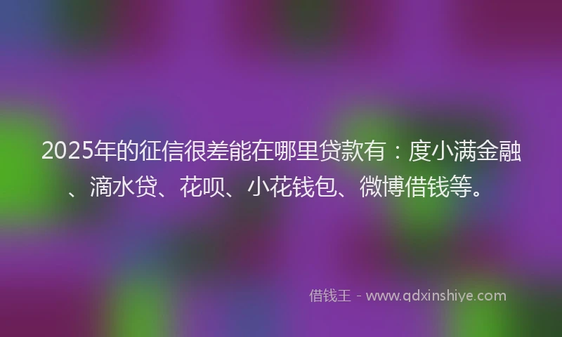 2025年的征信很差能在哪里贷款有：度小满金融、滴水贷、花呗、小花钱包、微博借钱等。