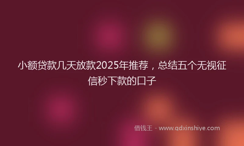 小额贷款几天放款2025年推荐，总结五个无视征信秒下款的口子