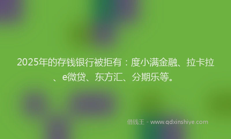 2025年的存钱银行被拒有：度小满金融、拉卡拉、e微贷、东方汇、分期乐等。