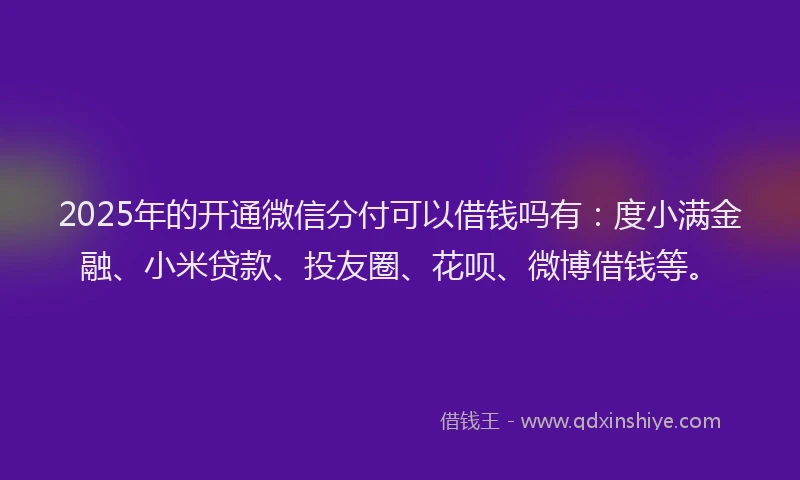 2025年的开通微信分付可以借钱吗有：度小满金融、小米贷款、投友圈、花呗、微博借钱等。