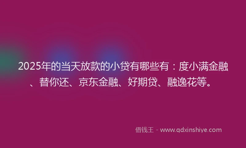 2025年的当天放款的小贷有哪些有：度小满金融、替你还、京东金融、好期贷、融逸花等。