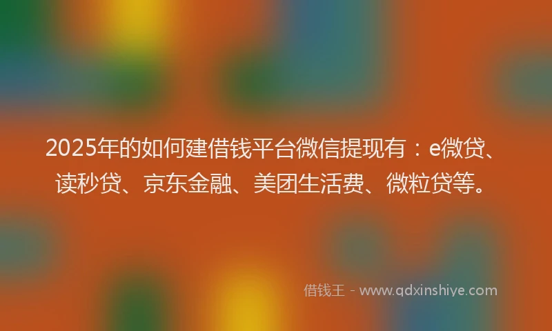 2025年的如何建借钱平台微信提现有：e微贷、读秒贷、京东金融、美团生活费、微粒贷等。