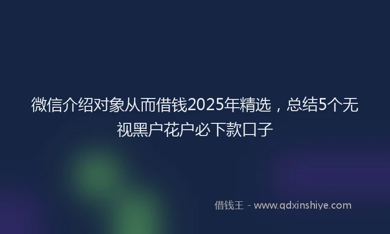 微信介绍对象从而借钱2025年精选，总结5个无视黑户花户必下款口子