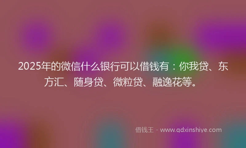 2025年的微信什么银行可以借钱有：你我贷、东方汇、随身贷、微粒贷、融逸花等。