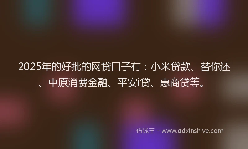 2025年的好批的网贷口子有：小米贷款、替你还、中原消费金融、平安i贷、惠商贷等。