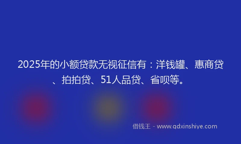2025年的小额贷款无视征信有：洋钱罐、惠商贷、拍拍贷、51人品贷、省呗等。