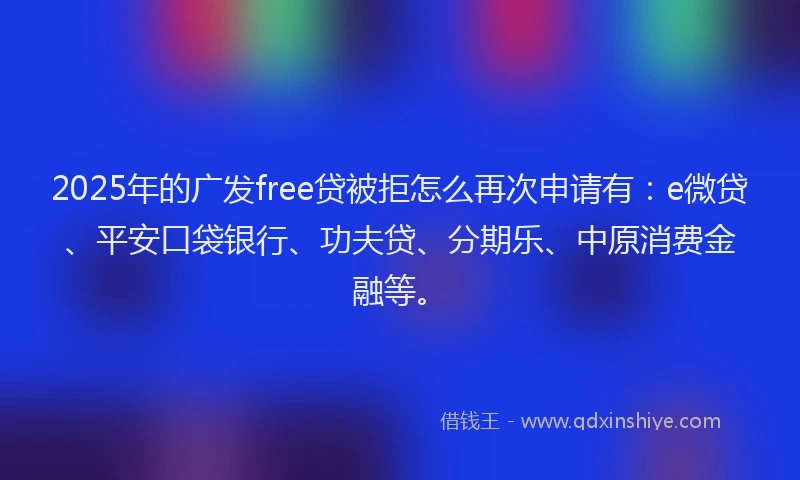 2025年的广发free贷被拒怎么再次申请有：e微贷、平安口袋银行、功夫贷、分期乐、中原消费金融等。