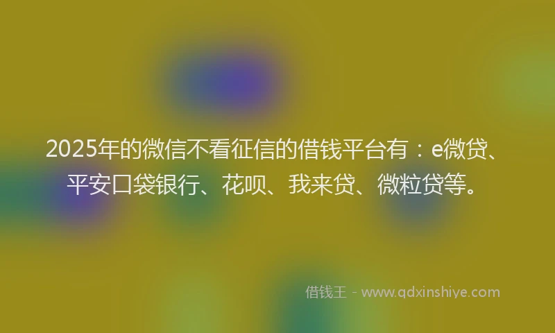 2025年的微信不看征信的借钱平台有：e微贷、平安口袋银行、花呗、我来贷、微粒贷等。
