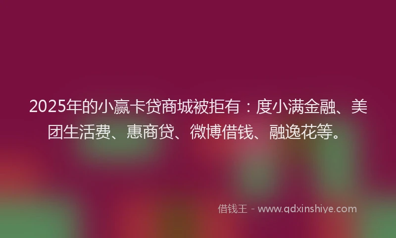 2025年的小赢卡贷商城被拒有：度小满金融、美团生活费、惠商贷、微博借钱、融逸花等。