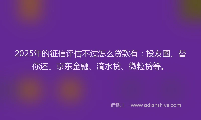 2025年的征信评估不过怎么贷款有：投友圈、替你还、京东金融、滴水贷、微粒贷等。