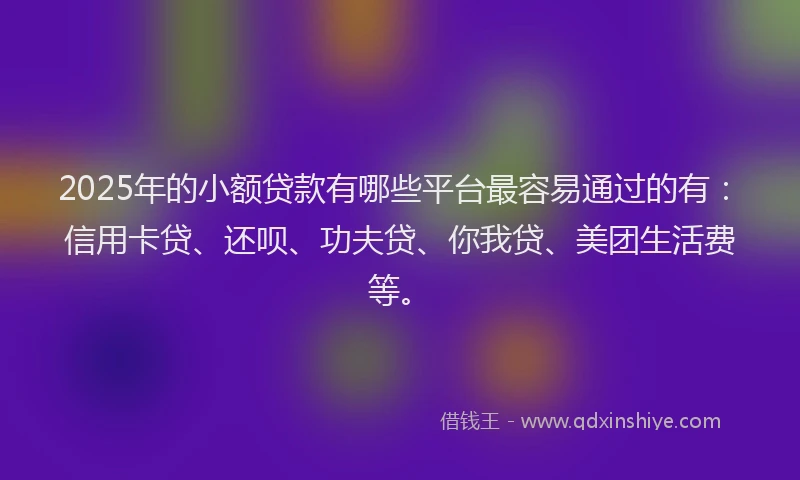 2025年的小额贷款有哪些平台最容易通过的有：信用卡贷、还呗、功夫贷、你我贷、美团生活费等。